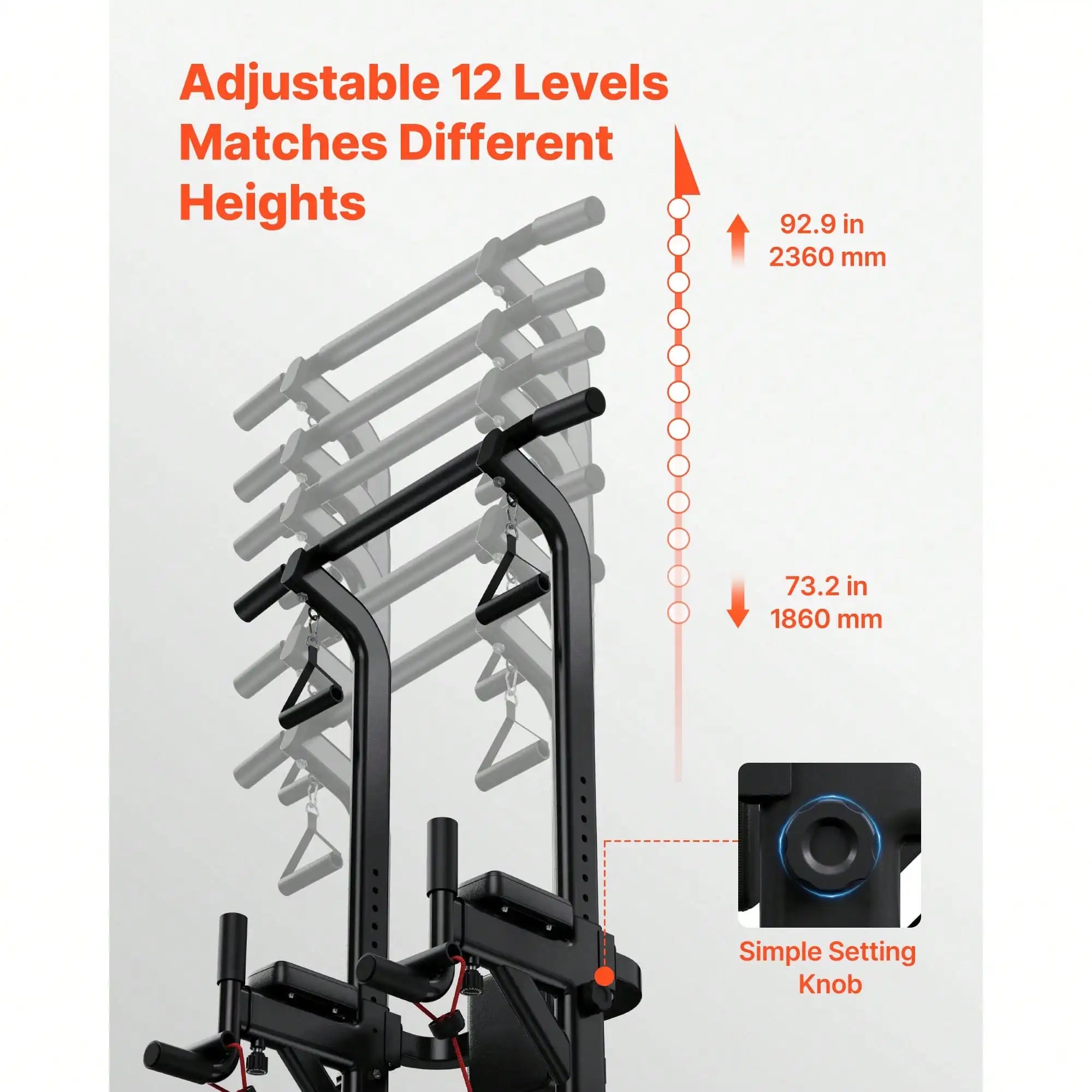 Pull Up Bar, 330 LBS Power Tower Dip Station, Workout Dip Station With H-Shaped Stable Base & Back Pad, Adjustable 12 Level Height Free Standing Chin Up Bar For Back, 4-Level Adjustable Back Pad