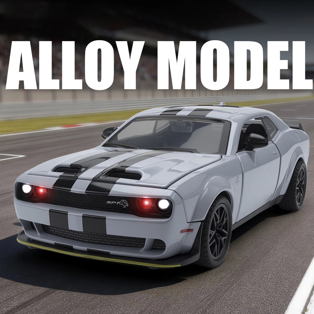 Dodge Challenger Hellcat Toy Car for 1: 32 Scale Die Cast Metel Cars Toy Pull Back Hellcat Model Cars With Sound and Light Hellc