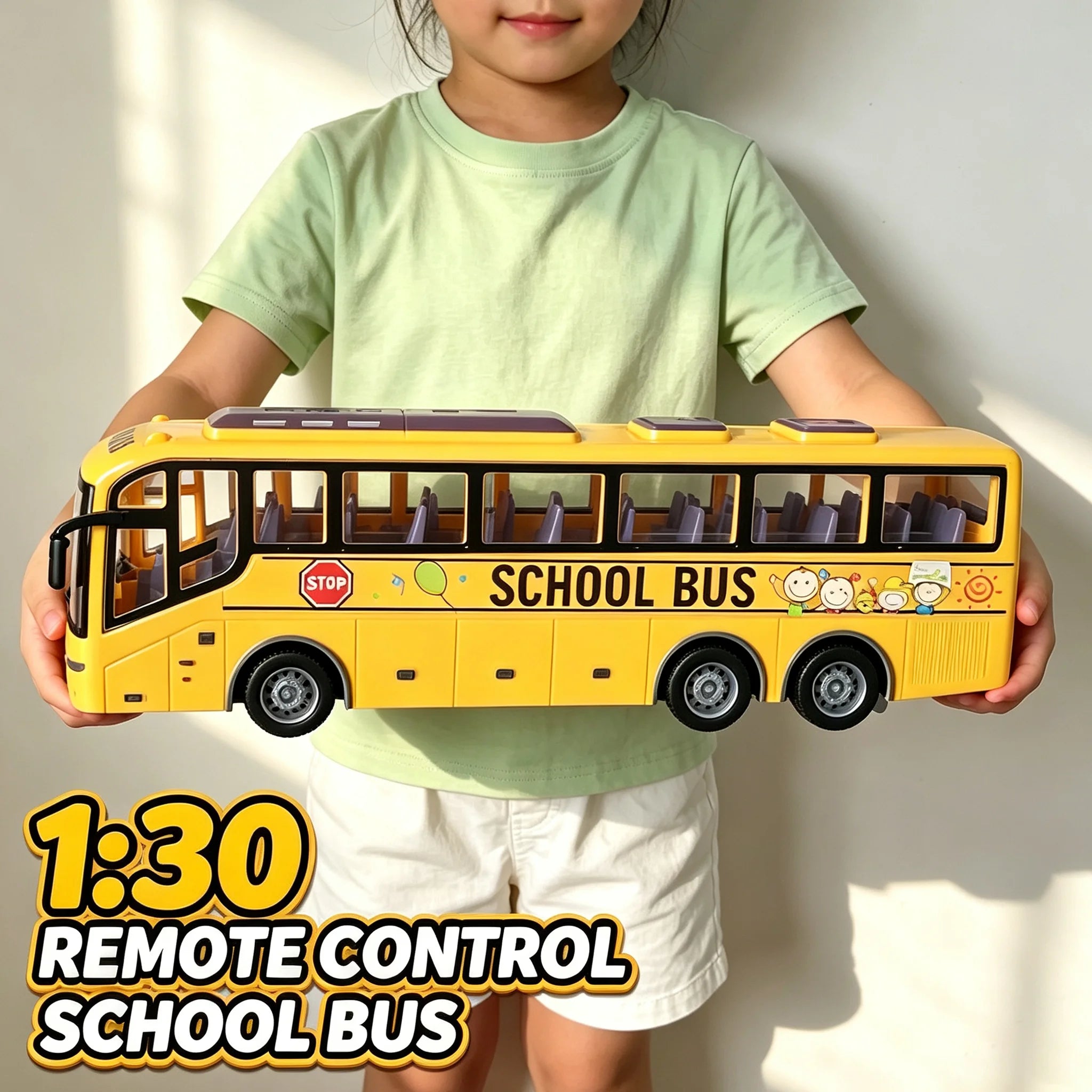 Electric RC Bus 1/30 Scale Remote Control Car with Light for Kids 27Mhz Radio Controlled Tour School City Model Xmas Gift