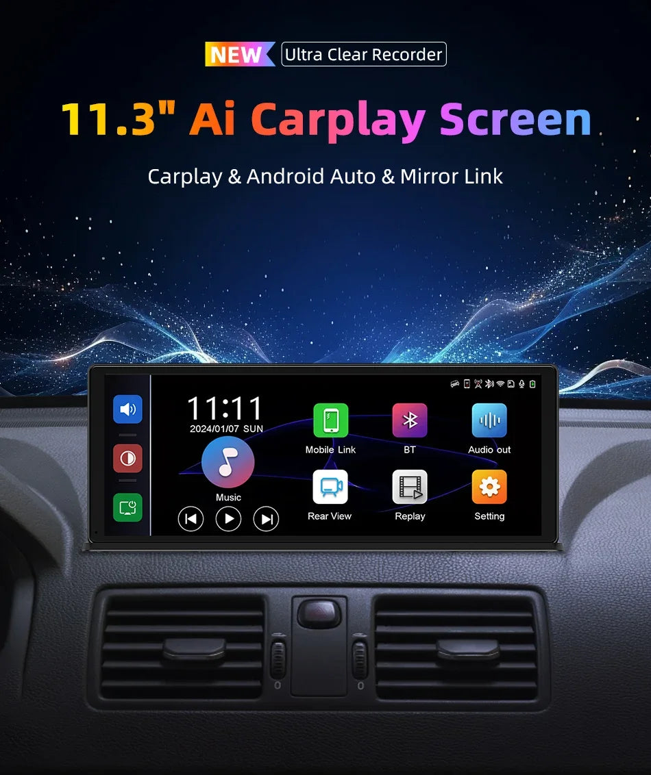 Develuck 11.3" Car Stereo Wireless Carplay Android auto Video with Rear Camera GPS Navigation Car Audio Receivers Dual Bluetooth