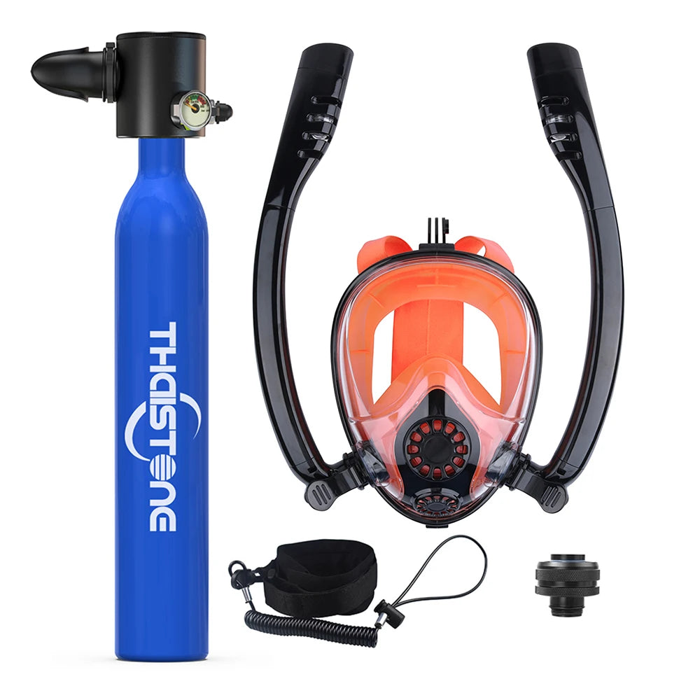 THAISTONE Diving Tank with Snorkel Mask 0.5L Mini Scuba Portable Lungs Oxygen Cylinder Full Face Diving Mask 5-10 Mins