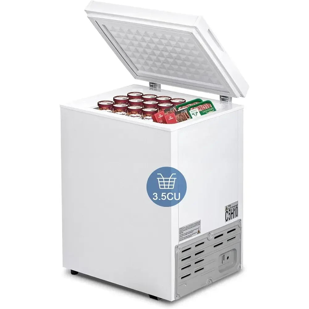 3.5 Cu. Ft. 7-Setting Chest Freezer, Portable Deep Freezer with Removable Basket, Ideal for Kitchen, Office, RV, and Restaurants