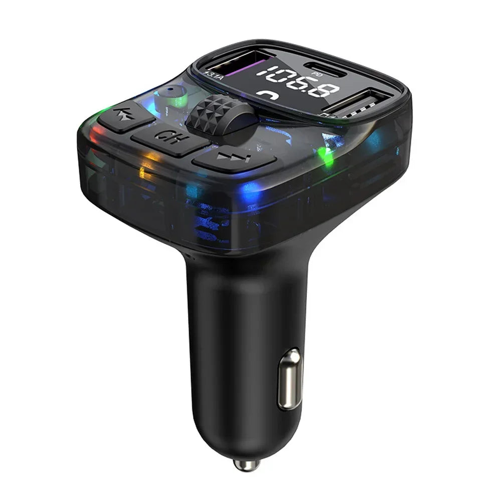 Bluetooth 5.3 FM Transmitter Car Charge Handsfree Charge Radio Modulator MP3 Player with PD15W Super Quick Charge Adapter