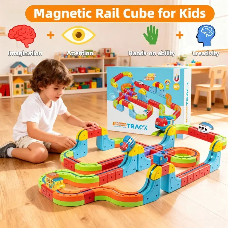 Magic Electronic Train Rail Cube Toys for Kids DIY Assembly Railway Track Car Building Block Set Educational Toy Christmas Gifts