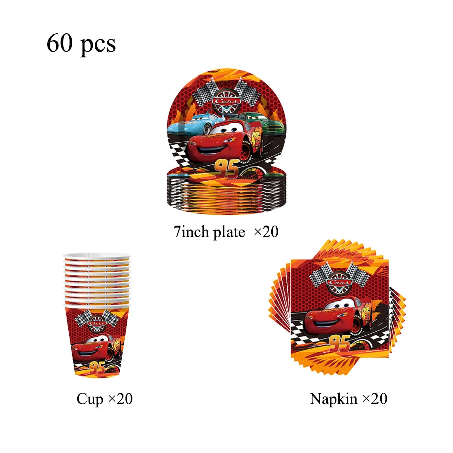 Cars Theme Birthday Party Decoration Tableware Banner Tablecloth Gift Bag Paper Plates Party Favors Toy Set Stamps Bracelets