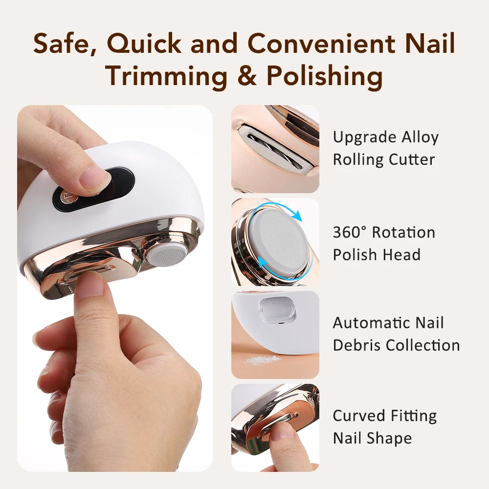 2 in 1 Multi-functional Electric Nail Clipper 3-Speed Nail Polishing Auto Nail Trimmer Scissor File with LED Light for Kid Adult