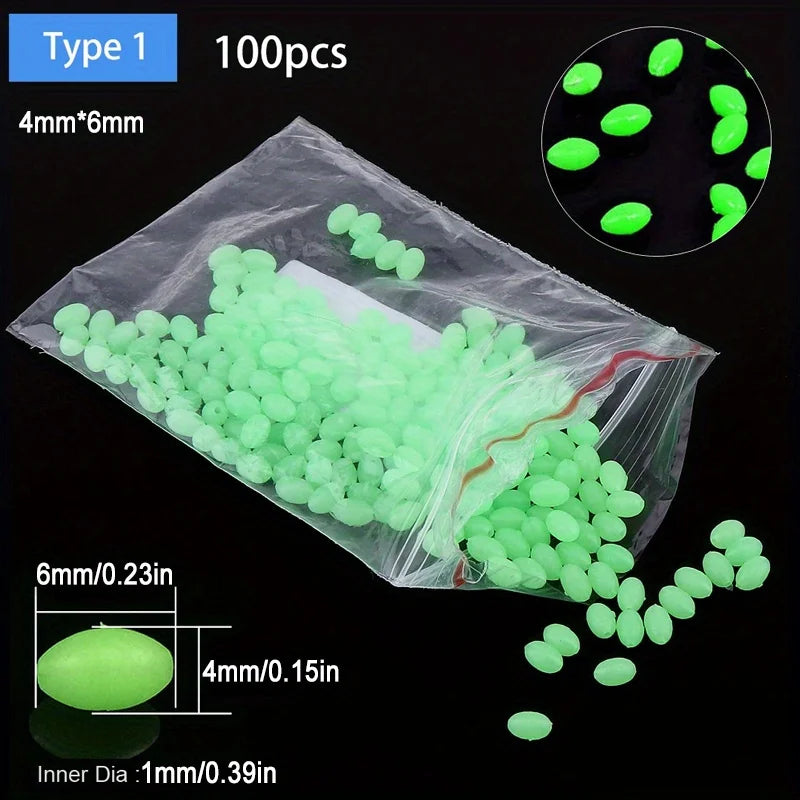 100pcs/lot Oval Night Luminous Fishing Beads Glowing Sea Fishing Lure Bait Floating Beads Fishing Tackles Tool for Rig 4/5/6/8mm
