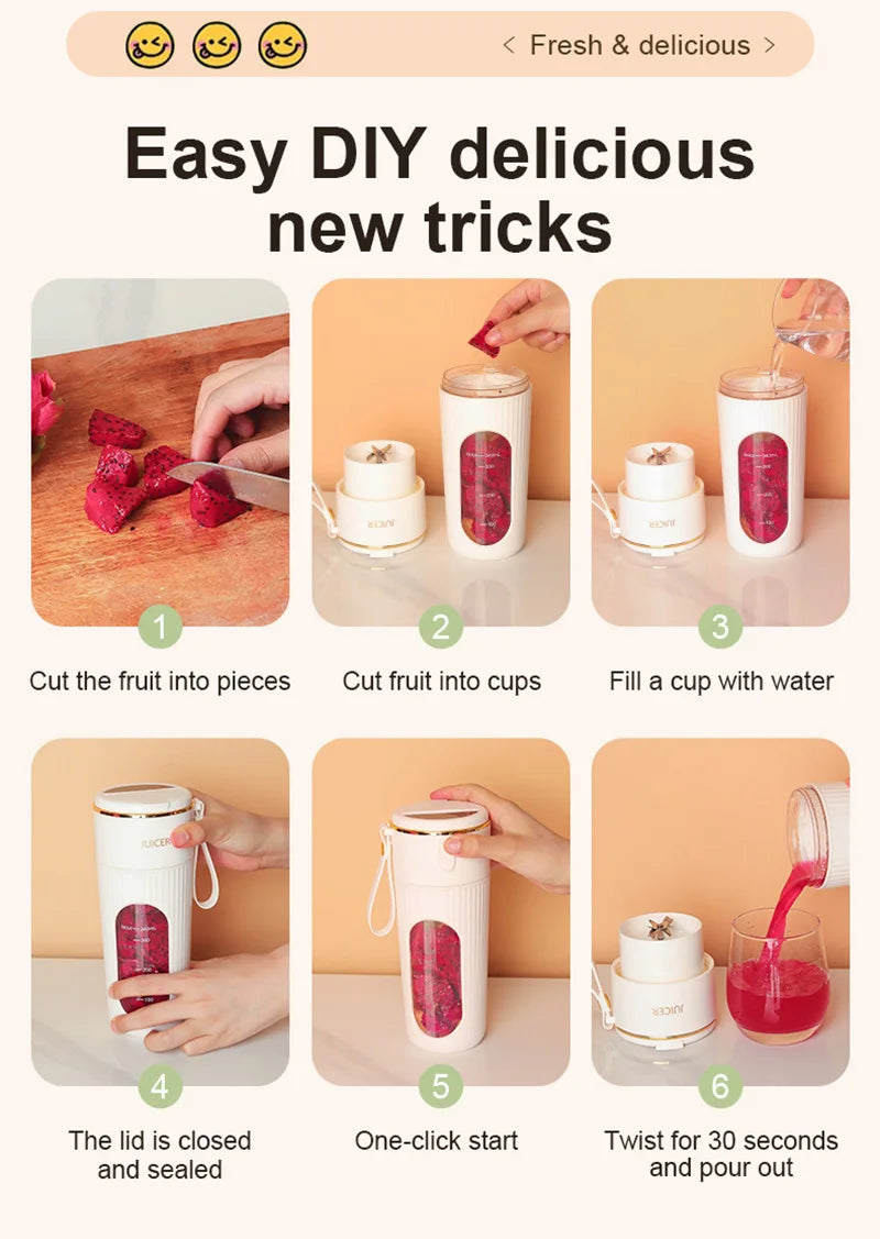 340ml Juicer Household Small Portable Fruit Juice Cup Rechargeable Lcd Display Electric Juicer 14 Blades Outdoor Travel