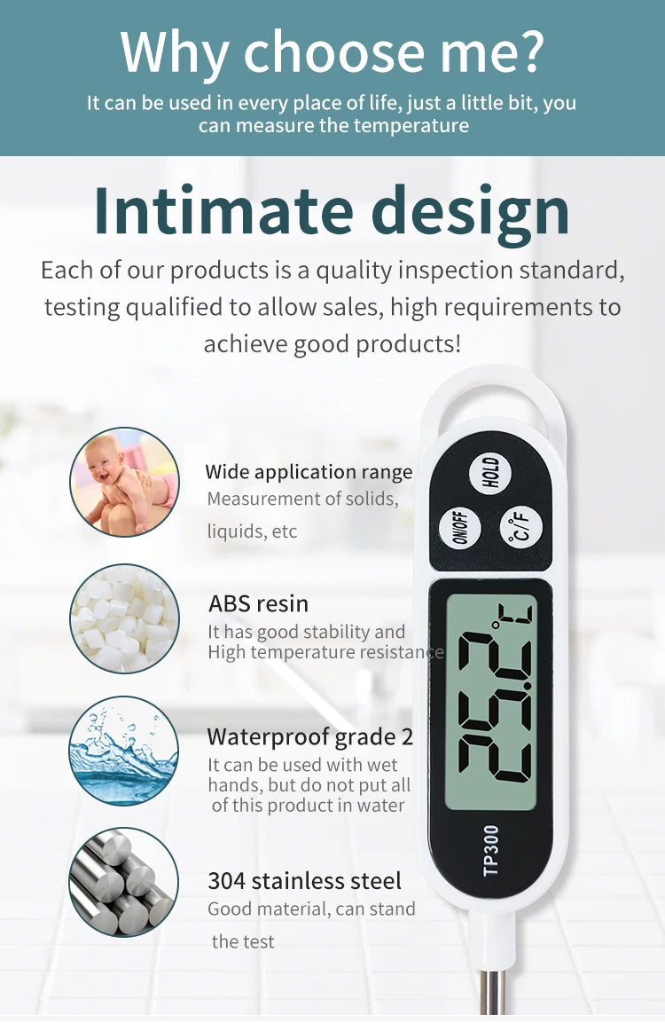 Food Thermometer Digital Meat Cooking Thermometer Instant Read Long Probe Auto Off LCD Screen Kitchen