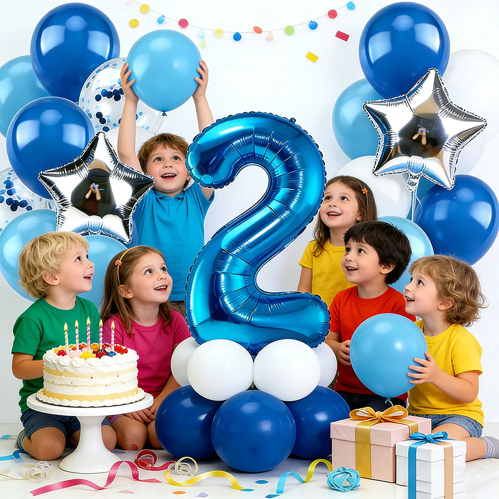12pcs Blue 32inch Number Foil Balloon Star Confetti Latex Balloon Birthday Party Kids Adult Wedding Anniversary Globos Supplies