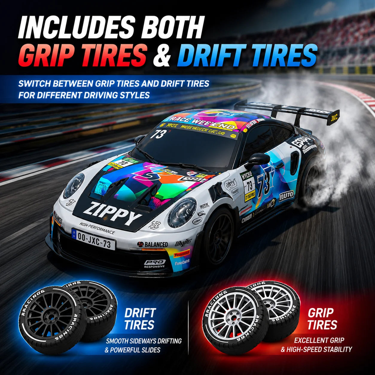 1:43 Scale 4WD RC Drift Car PO4302 2.4GHz Remote Control Racing Car  15KM/H with 8-Color LED Light 30min Play Time Gift Toy for