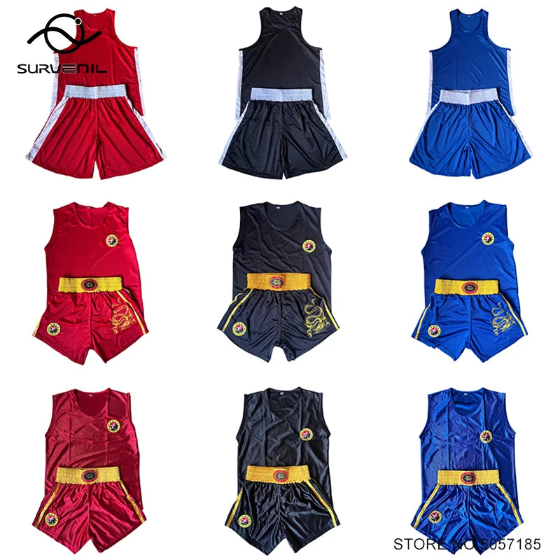 Muay Thai Shorts Quick Dry Boxing Clothes Men Women Kids Sanda Wushu Uniform Gym Martial Arts MMA Suit Boxing Shorts and Vest