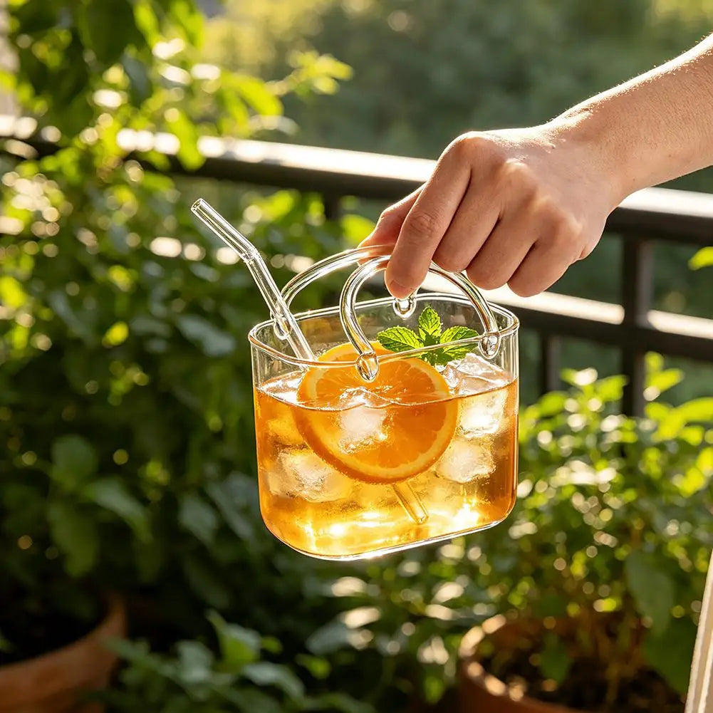 Portable Handbag Glass Cup Creative Cocktail Glasses Cups Funny Fruit Wine Glass Cups Ins Style Bag Glass With Straw Bar Tools