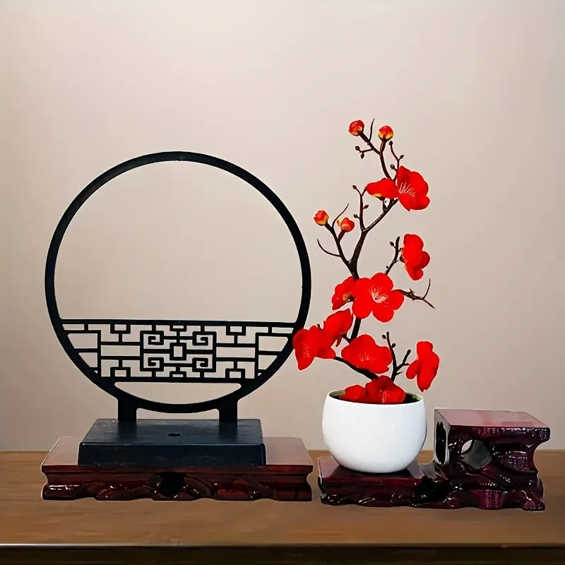 1set Chinese-Inspired Artificial Plum Blossom Bonsai with Screen Base - Versatile Tabletop Decor for Various Rooms, Ideal for