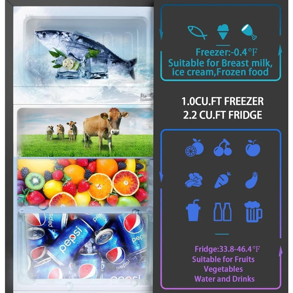 Compact Refrigerator With Freezer 3.2 Cu.Ft 2 Door Mini Fridge For Bedroom Office Kitchen Apartment Dorm Silver