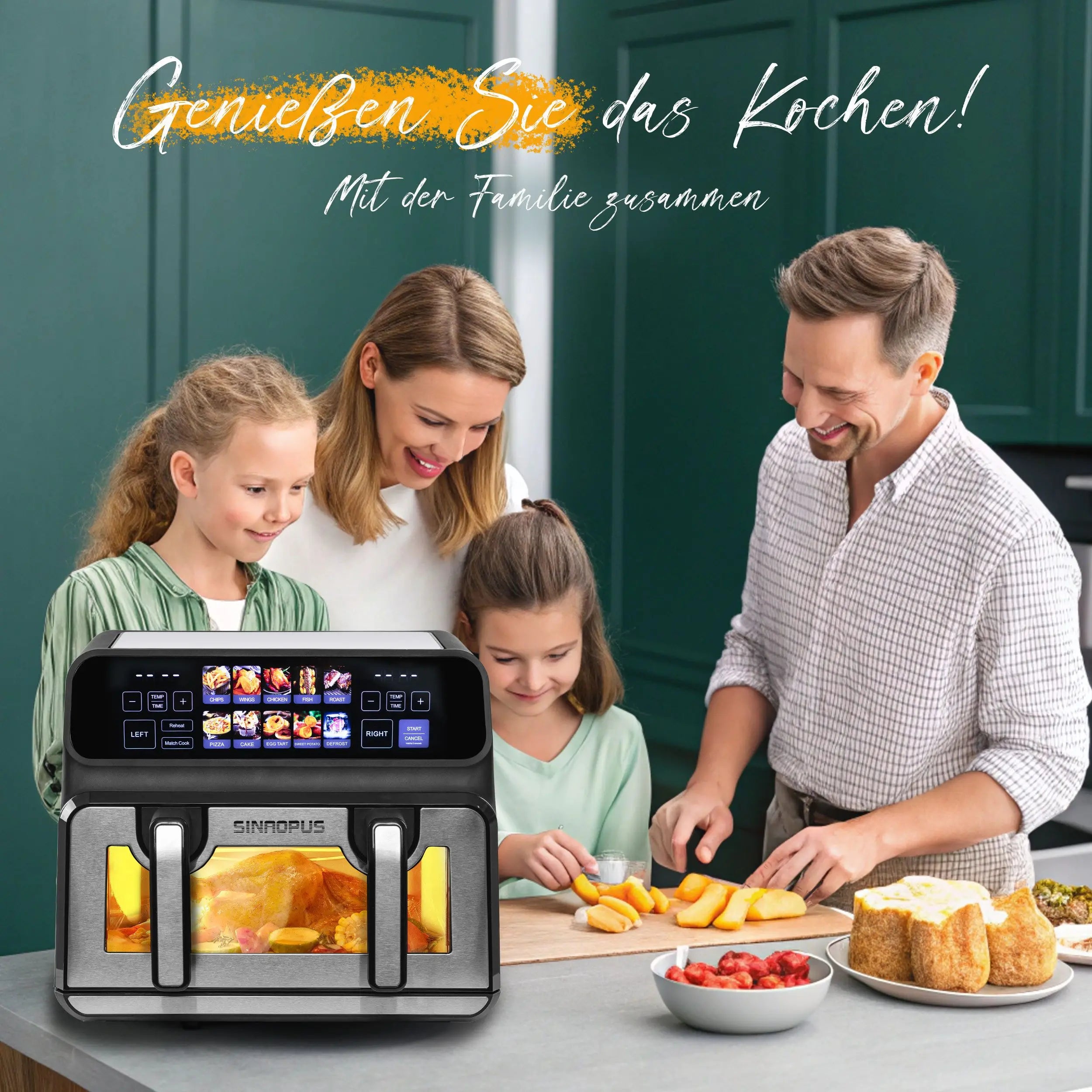 Sinaopus 2200W Hot Air Fryer Dual Basket 9 L XXL Multi-Function Air Fryer with LED Touch Screen Timable Auto Programmes