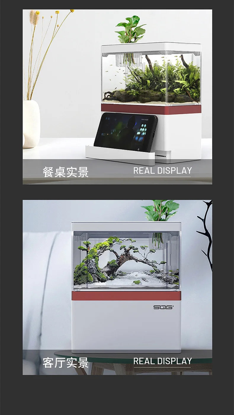2026 mini fish tank Self circulating fish tank with charging filter desktop living room household water free ecological aquarium