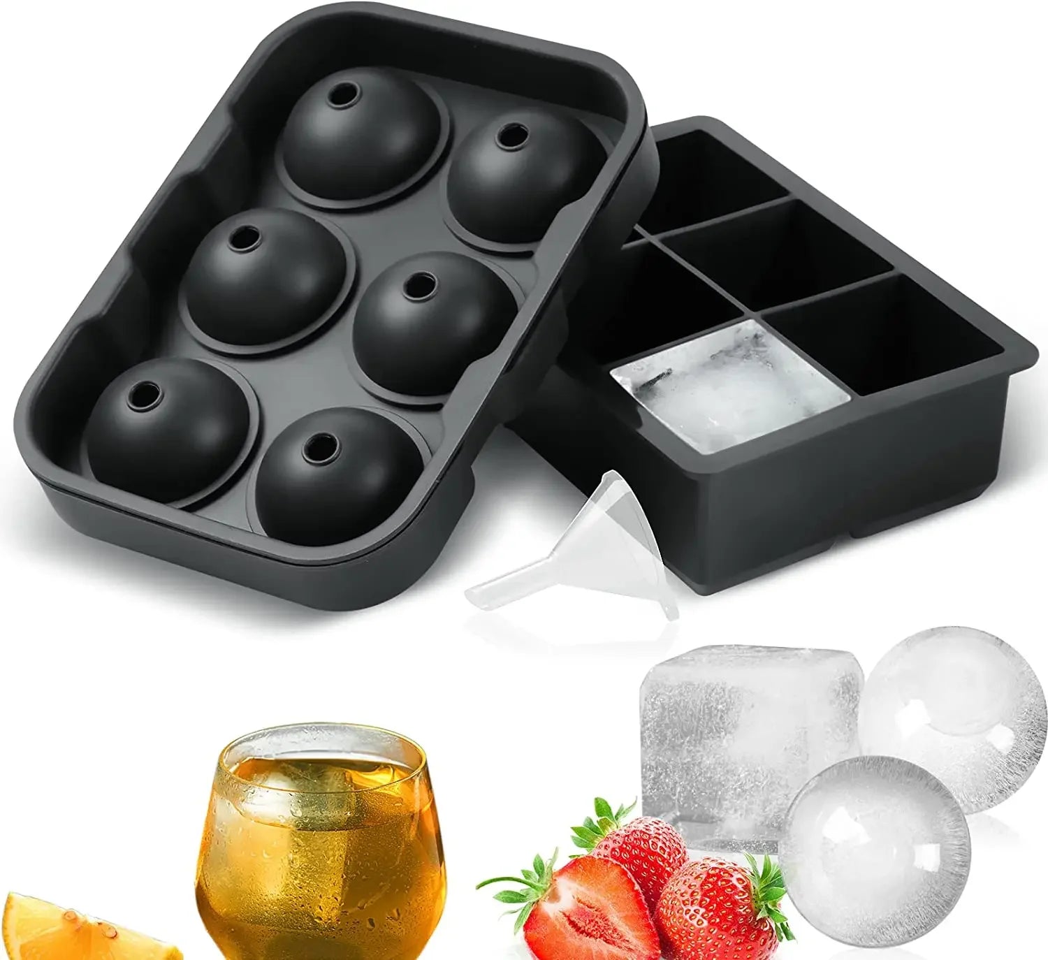 3PCS/Lot Silicone Whiskey Ice Ball Mold Large Ball Maker Mold, Round Sphere, Square Ice Cube Tray，Hole+Grid Square+37 Honeycomb