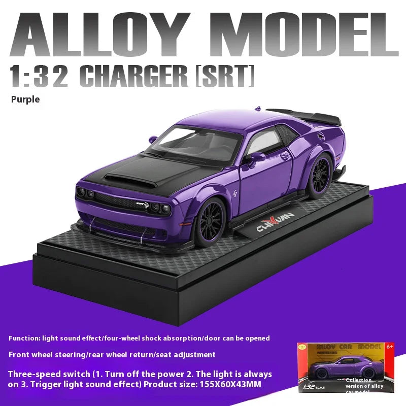 Dodge Challenger Hellcat Toy Car for 1: 32 Scale Die Cast Metel Cars Toy Pull Back Hellcat Model Cars With Sound and Light Hellc