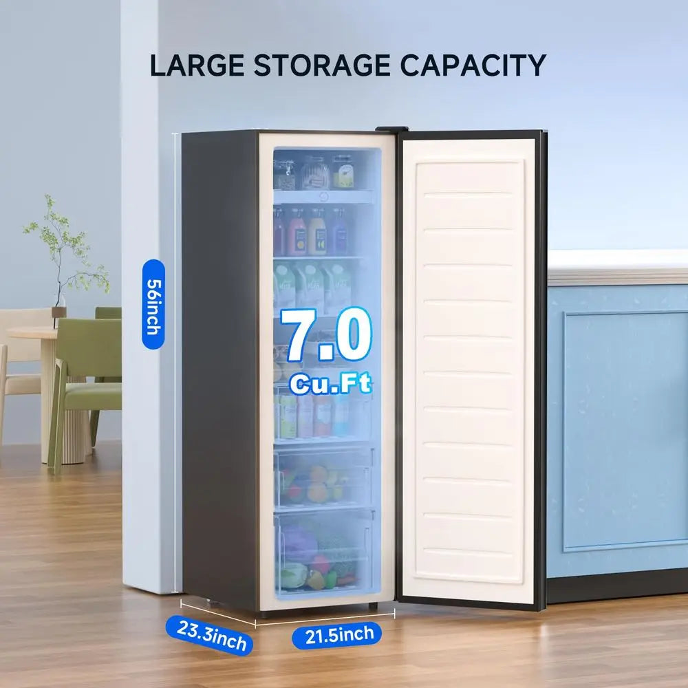 Upright Freezer, 7.0 Cu.ft Stand Up Freezer, Convertible Upright Freezer Refrigerator, Single Door for Kitchen,Garage, Office,