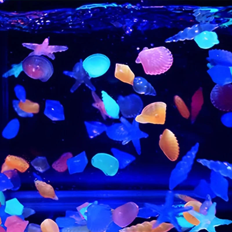 100PCS Marine Luminous Stones, Colorful Luminous Stones Simulating Shell Starfish Aquarium Landscape Ornaments, Suitable for Gar
