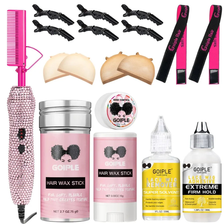 Electric Hot Heating Comb Curling Iron Pressing Comb for Wig Fast Heating Straightening Brush Hair Wax Stick Styling Tool Set