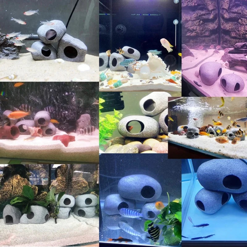 Fish Tank Underwater Cave Decoration, Fish And Shrimp Shelter, Ceramic Landscape Decoration, Purple Clay Aquarium Decoration