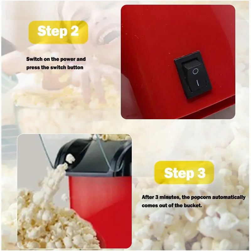 Indulge in quick and tasty snacks at home with this premium electric popcorn maker. The mini hot air corn popper features fast heating and a stylish design, making it perfect for convenient and delicious popcorn treats!