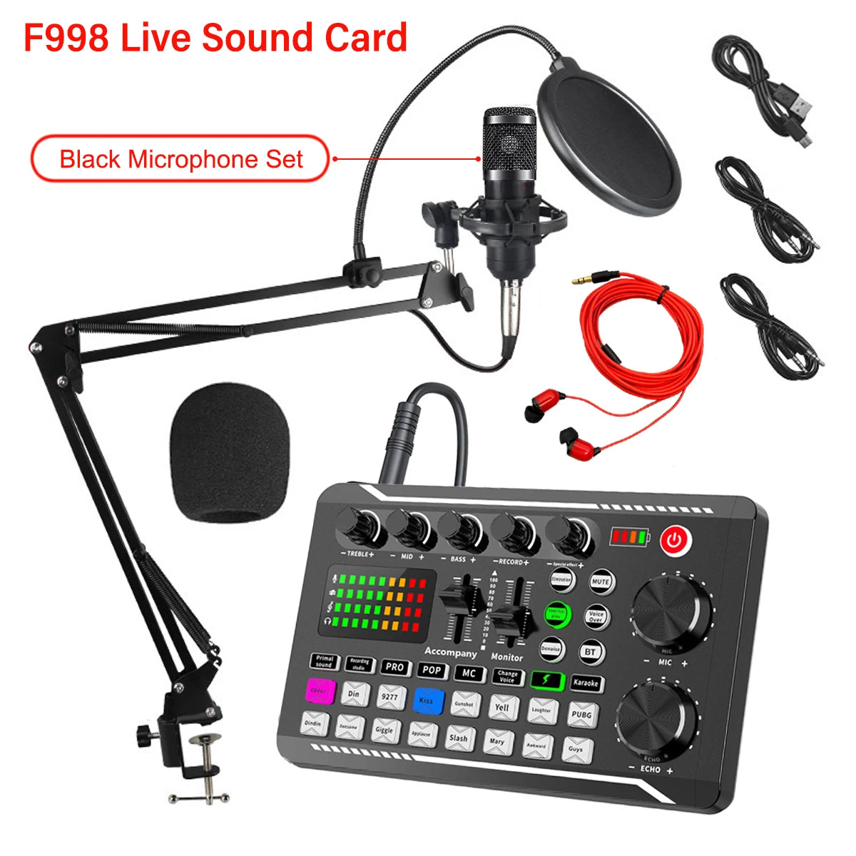 Sound Card with Microphone Set Mixer Recording (Studio Package)