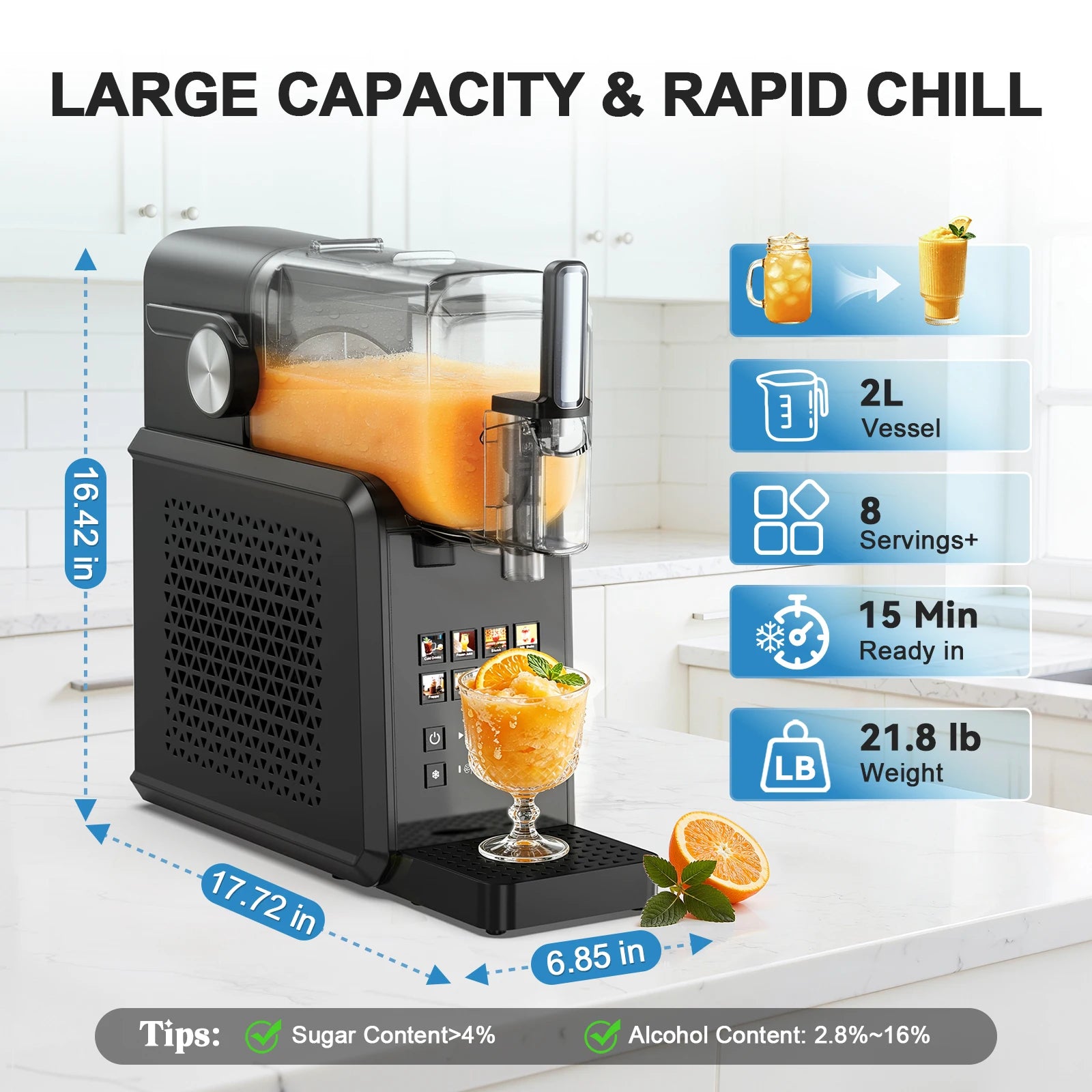2-in-1 Slushie Machine 90 oz Large Capacity Frozen Drink Maker No Ice Needed Auto-Clean with LED Display for Home Party Festive Gatherings