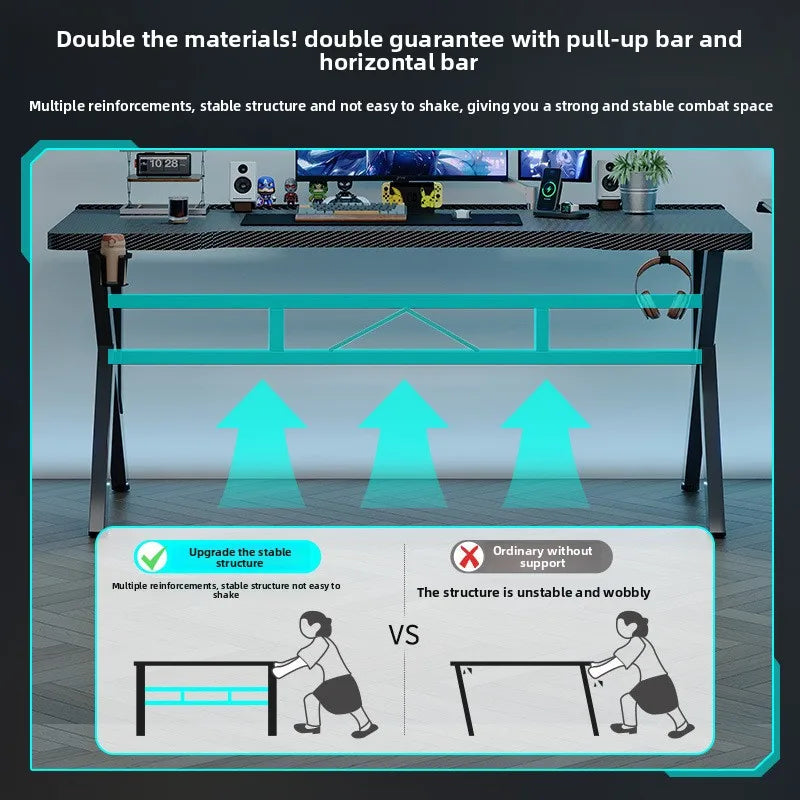 Two-Section Split Solid Wood Computer Gaming Desk  | Ergonomic Home Office Workstation Furniture in Carbon Fiber Style