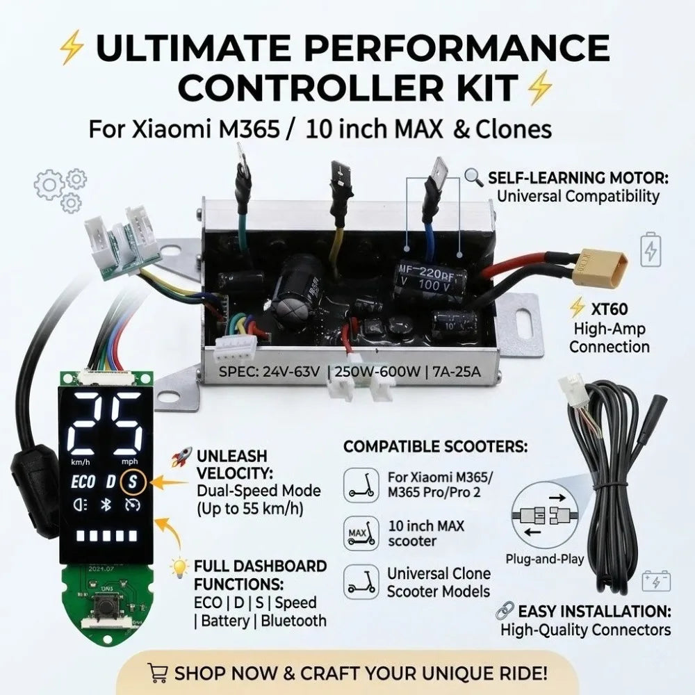 E-Scooter Controller Kit for 8.5-10" VOLPAM/HopCycle/Aovowheel/Maxshot/Hiboy/MAX, Turn Signal, Self-Learning, 25-58km/h
