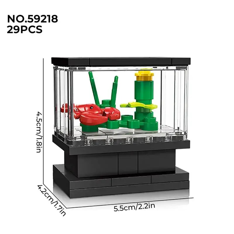 Micro Fish Tank Series Building Blocks Set Clownfish Lobster Display Box Model Children Creative Diy Educational Bricks Toys