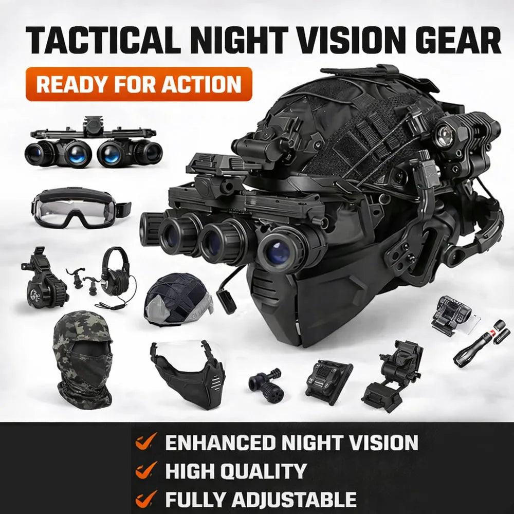 Helmet Set with Night Vision Model Sound Pickup Noise Reduction Military Headphones Tactical Flashlight Goggles Split Mask