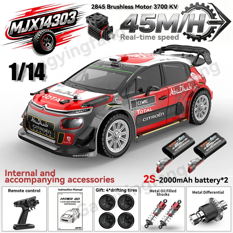 HYPER GO MJX14303 14304 1/14 Scale Brushless RC Car 2.4G Remote Control 45km/h High Speed Off-road 4WD RC Truck Hobby Toy