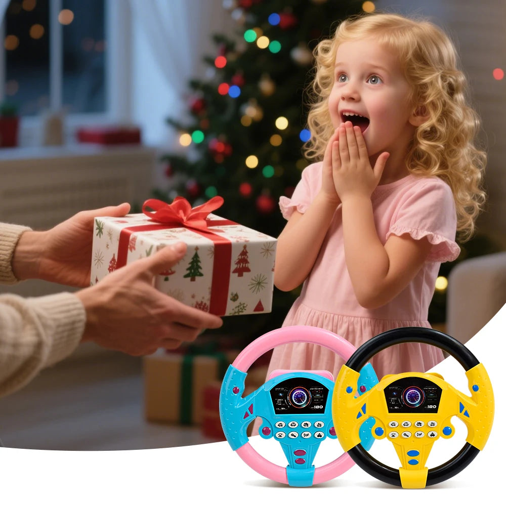 Eletric Steering Wheel Toy with Light Sound for Baby Kids Educational Portable Simulated Driving Steering Wheel Vocal ToysToys