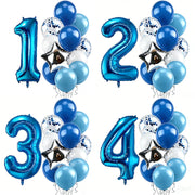 12pcs Blue 32inch Number Foil Balloon Star Confetti Latex Balloon Birthday Party Kids Adult Wedding Anniversary Globos Supplies