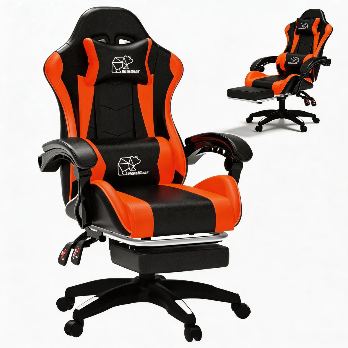 Computer Gaming Chair, Ergonomic Gaming Chair, Leather Office Chairs with Foot Rest, Back Recliner Height Adjustable White+Black