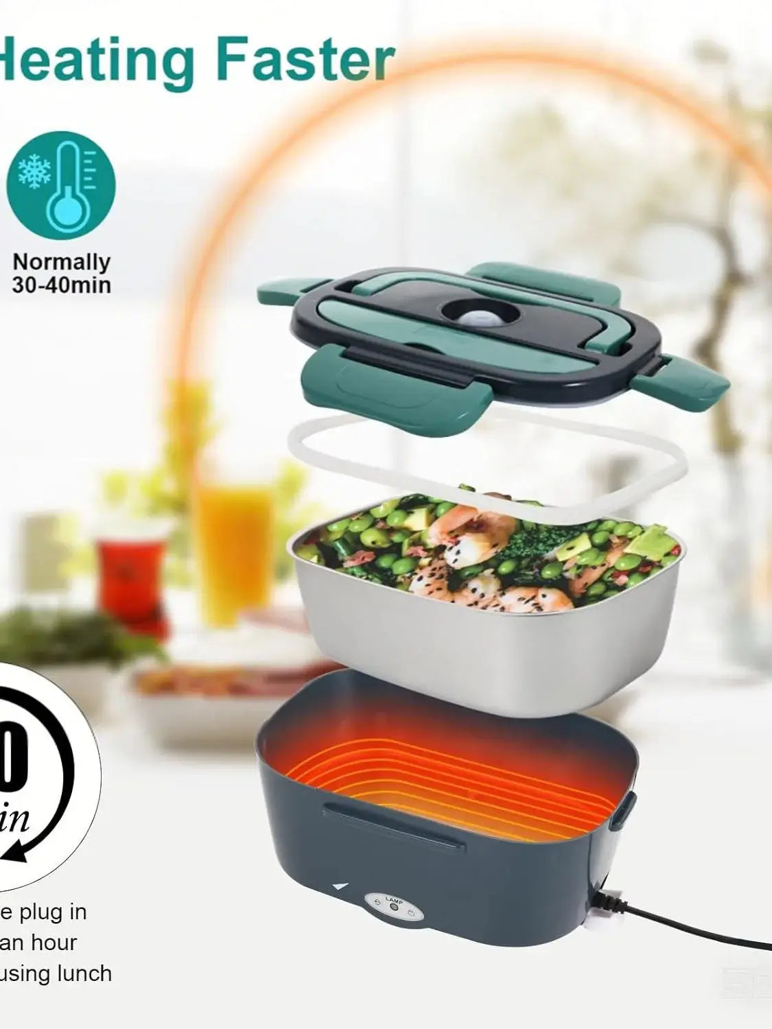 Electric Lunch Box 80W Portable Heated Lunchbox Adults Includes 2 Stainless Steel Containers Car Truck Work Use Leak Proof Food