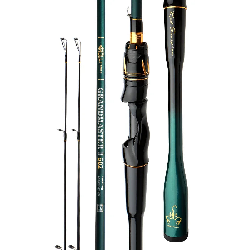 ROLLFISH 2 Tips Spinning/Casting Lure Fishing Rod Carbon Fiber Fishing Rod 1.8-2.7M for Saltwater Freshwater Bass Fishing