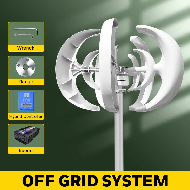 1000W 1KW Vertical Axis Wind Turbine 12V 24V 48V Wind Generator CE Certified Free Energy Low Speed Start Off Grid for Home Use