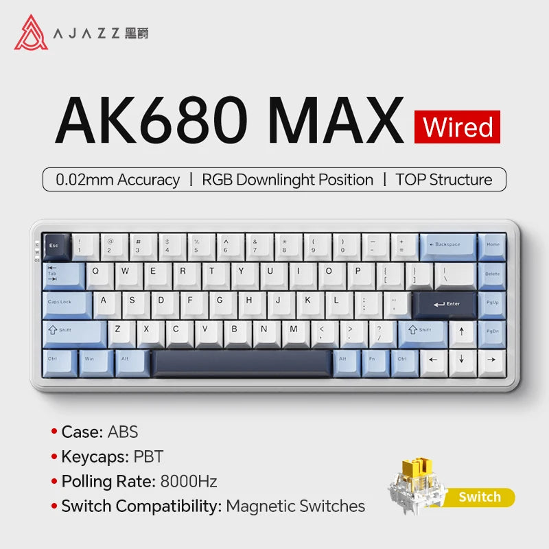 AJAZZ AK680 MAX Magnetic Switch Mechanical Keyboard 60% Rapid Trigger 0.01mm 8K/1K Return 68 keys Wired/Wireless Gaming Keybaord