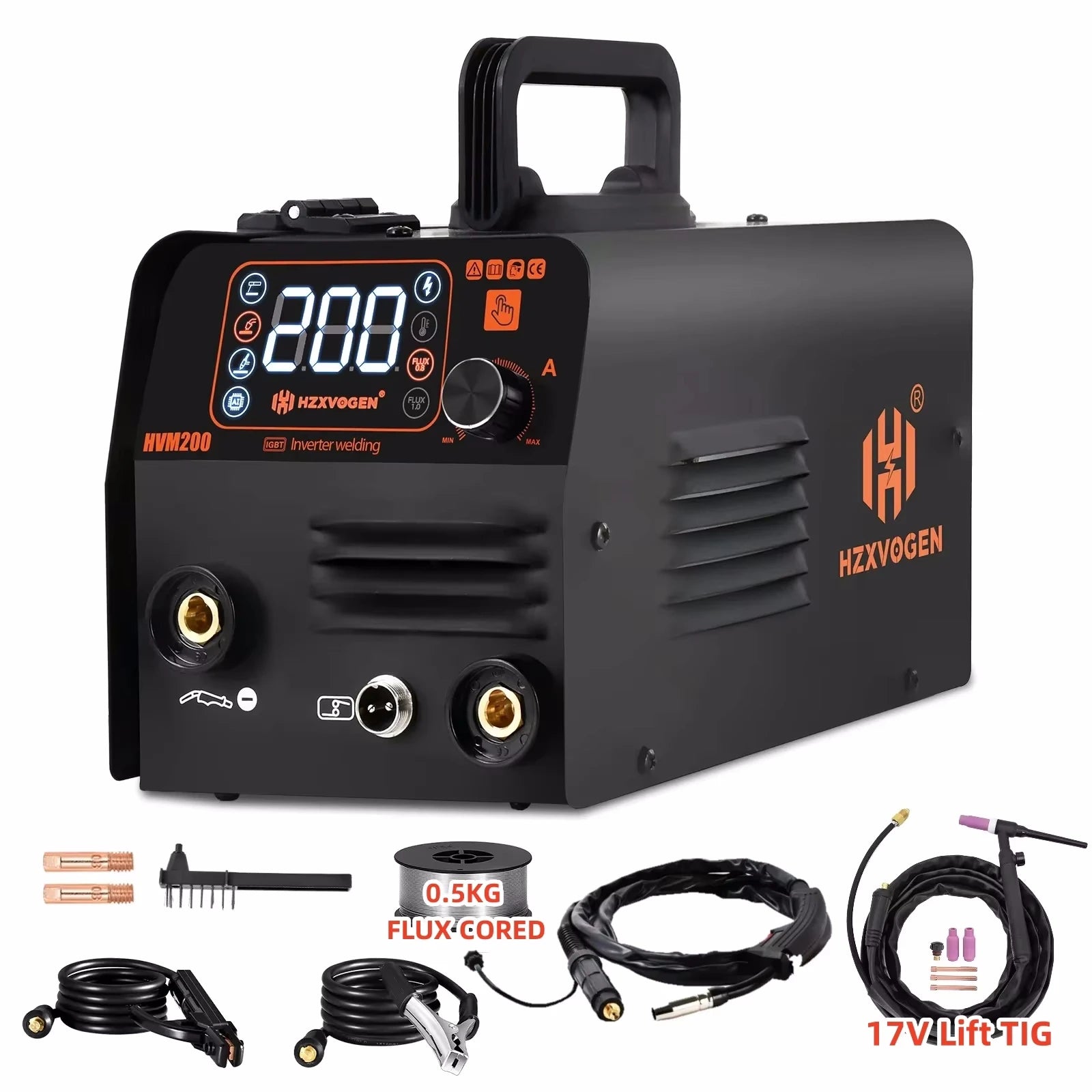 HZXVOGEN 3 IN 1 MIG/TIG/MMA Semi-Automatic Welding Machine HVM200 Inverter Welder Synergy Tool Non Gas MIG Welder For Gasless Iron Soldering 220V