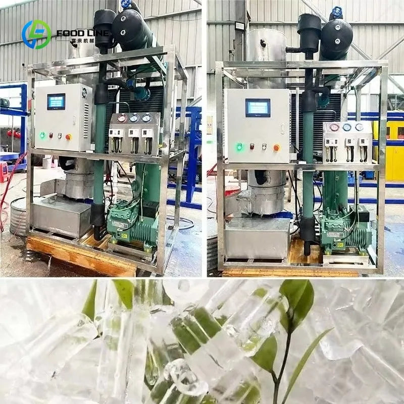 Tube Ice Machine 1Ton Commercial Ice Maker Energy Saving Compressor Stainless Steel Structure For Supermarket Customized