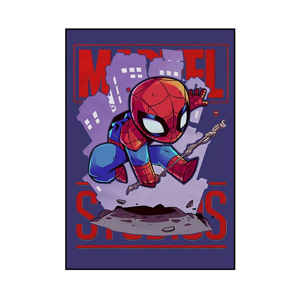 Frameless Marvel Superhero Wall Art Posters SpiderMan Iron Man Avengers Cartoon Canvas Painting Print Modern Kid Room Home Decor