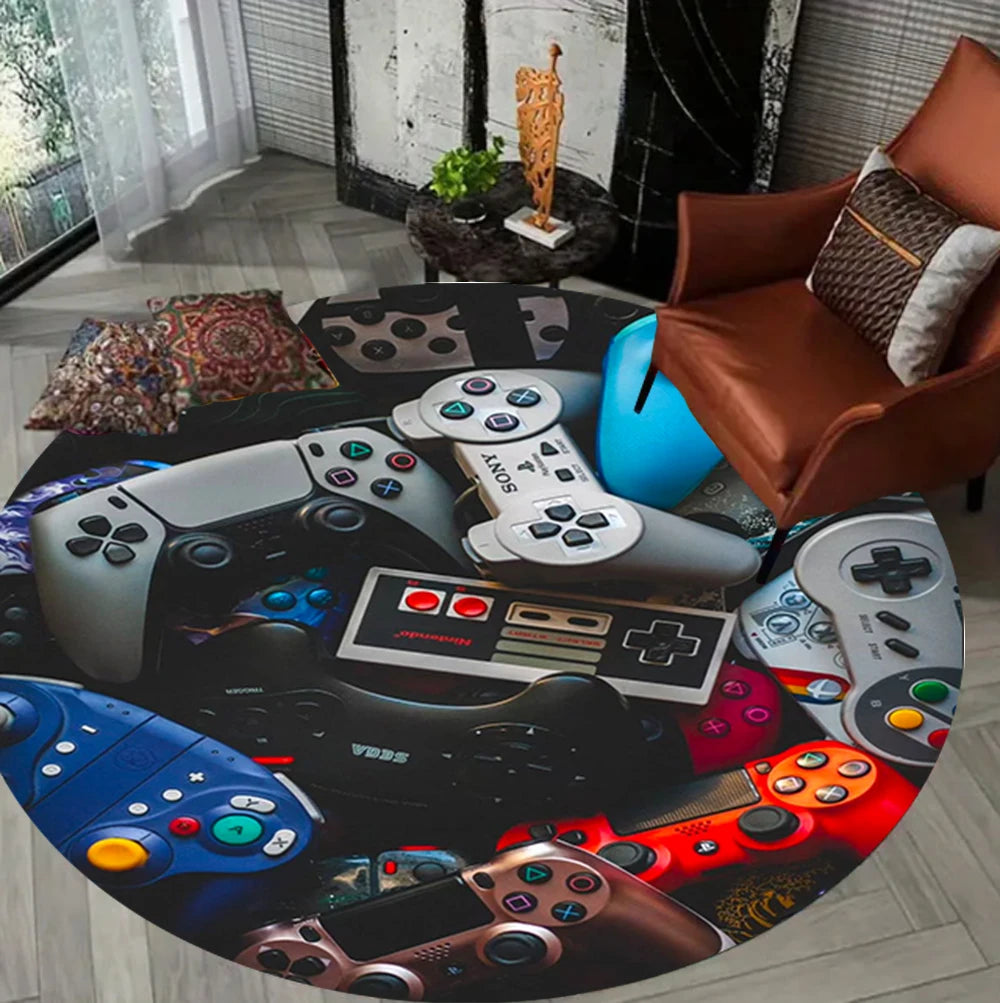 Gamer Game Controller Round Carpet for Living Room Bedroom Mat Gaming Atmosphere Decorated Home Rug Easy To Clean Decoration