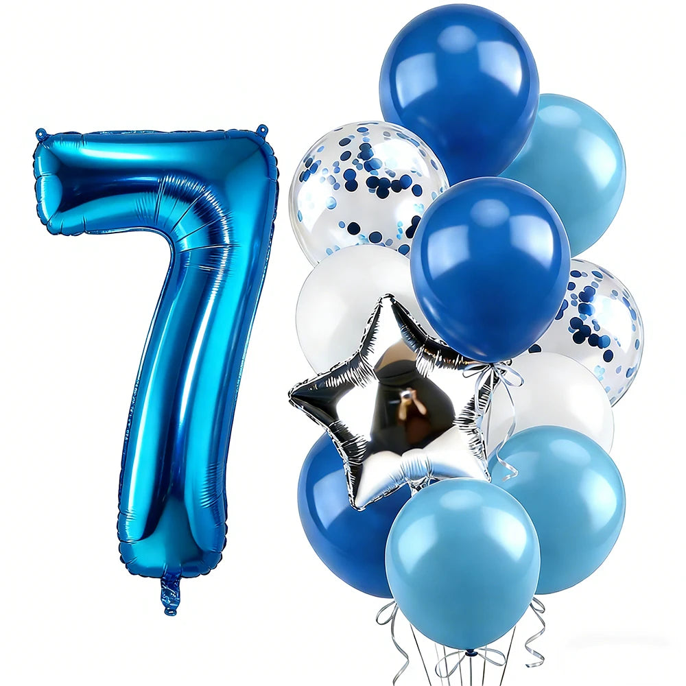 12pcs Blue 32inch Number Foil Balloon Star Confetti Latex Balloon Birthday Party Kids Adult Wedding Anniversary Globos Supplies