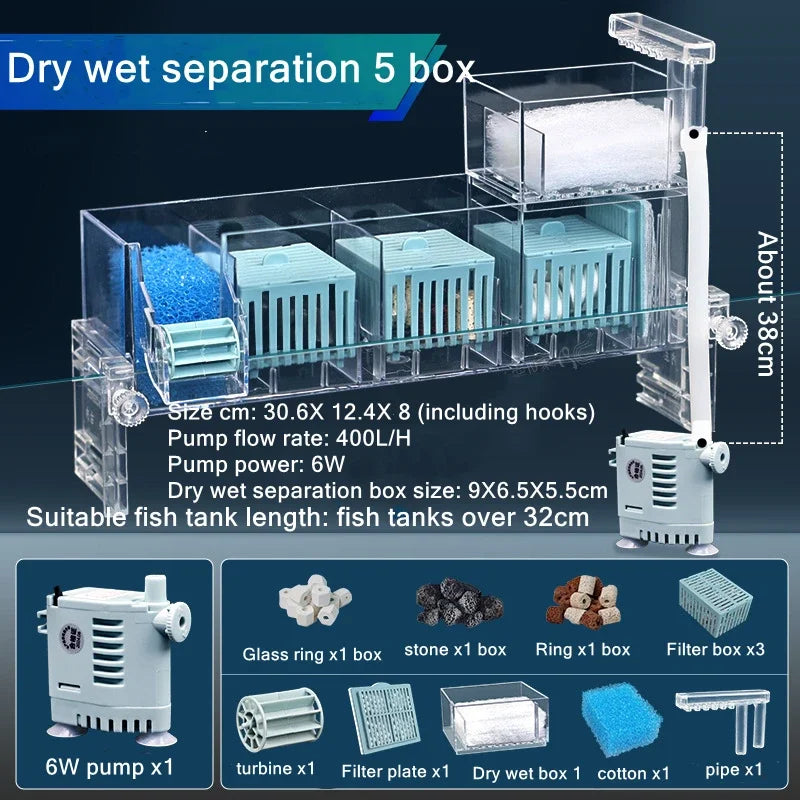 New Fish Tank Waterfall Filter Box Wall Mounted Built-in Silent Circulating Water Purifier For Aquarium Tank Box With Water Pump