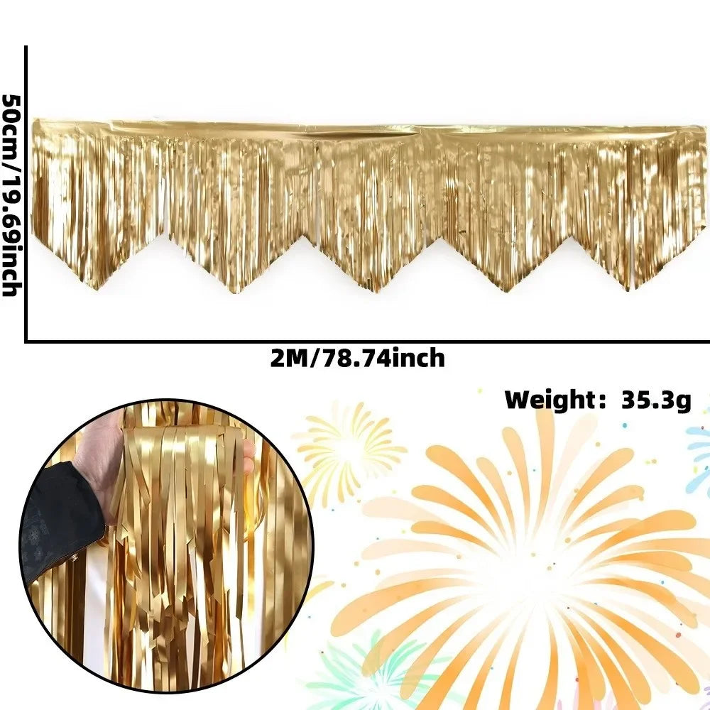 Multicolor Drizzle Garland Encryption PET Metallic Foil Fringe Thickening Background Ornament Tassel String Party Supplies
