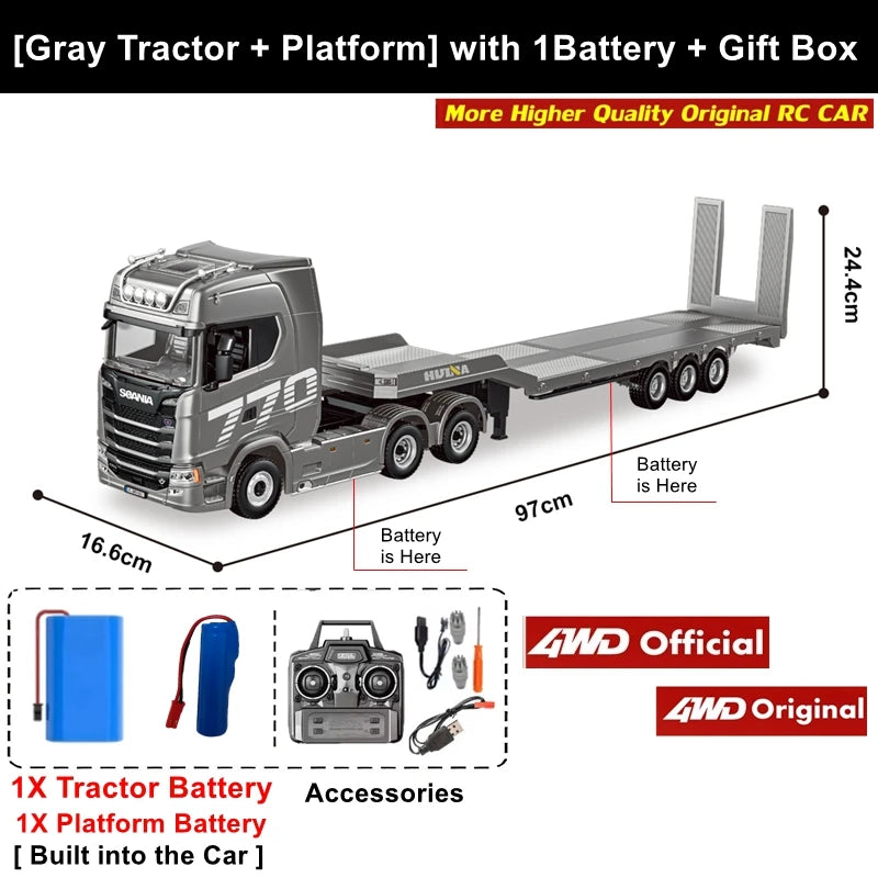 Remote Control Car RC Tractor Alloy Heavy Truck Engineering Semi Trailer Model with Light Sound Radio Toy HUINA 1501 770S Gift